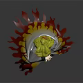 Anime Action Figure With Yellow Hair Flame Decorations And Black Outfit