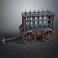 Medieval War Cart With Spiked Top Wooden Wheels And Metal Frame