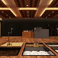 School Classroom With Wooden Ceiling Lighting Dark Walls Whiteboard Screens Audio Equipment And Lab Stations