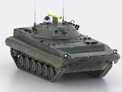 Military Green Tank with Heavy Tracks and Top Mounted Antennas 3d model