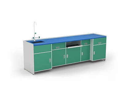 Practical Functional Table With Green Cabinet Doors Blue Countertop Faucet And Sink 3d model