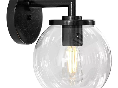 Outdoor Wall Light with Black Metal Bracket and Clear Glass Globe Design 3d model