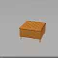 Modern Orange Square Ottoman With Tufted Button Design And Wooden Legs
