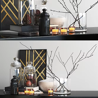 Modern Jewelry Ornaments Combination Dried Flower Color suit Glass 3d model