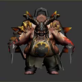 Fierce Warrior Monster Character With Spiked Shell Horns Dual Axes And Red Accents