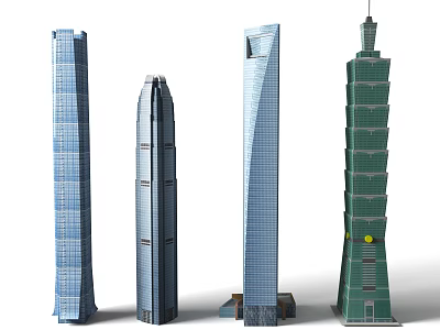 Modern Skyscrapers With Various Architectural Designs Glass Facades And Different Heights 3d model