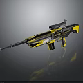 Yellow And Black Modern Sniper Rifle With Scope And Futuristic Design Features