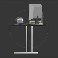 Office Equipment Setup on Wooden Table with Computer Monitor Keyboard Mouse and Cables