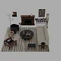Stylish Sofa Coffee Table Set In Modern Living Room With Striped Rug And Fireplace