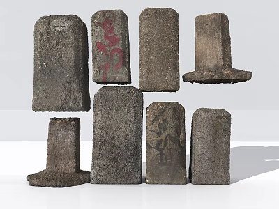 Road Infrastructure Components Featuring Various Concrete Blocks and Curb Stones 3d model