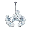 Modern Chandelier With Transparent Glass Spheres And Black Metal Frame Design
