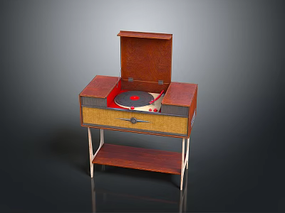Vintage Record Player Cabinet With Open Top Turntable Wooden Drawer And Lower Shelf 3d model