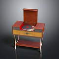 Vintage Record Player Cabinet With Open Top Turntable Wooden Drawer And Lower Shelf