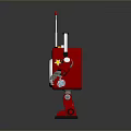 Red Radio Style Robot With Antenna Speaker Arms And Decorative Patterns