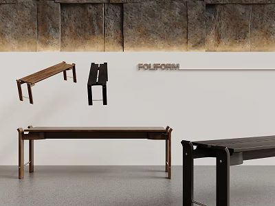 Modern Stools by FOLFORM Showcasing Wooden And Black Design Elements 3d model
