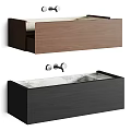 Modern Wall Mounted Washbasin With Dark Brown Black Wooden Cabinet And Marble Countertop
