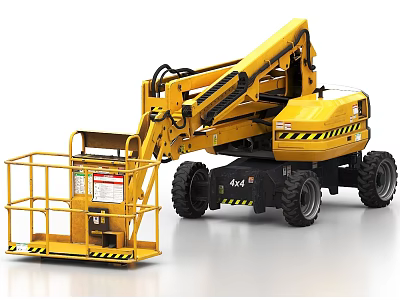 Yellow Aerial Work Platform Truck With Telescopic Boom And Work Platform 3d model