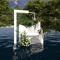 White Decorative Structure With Green Plants And Flowers On Water Surrounded By Trees