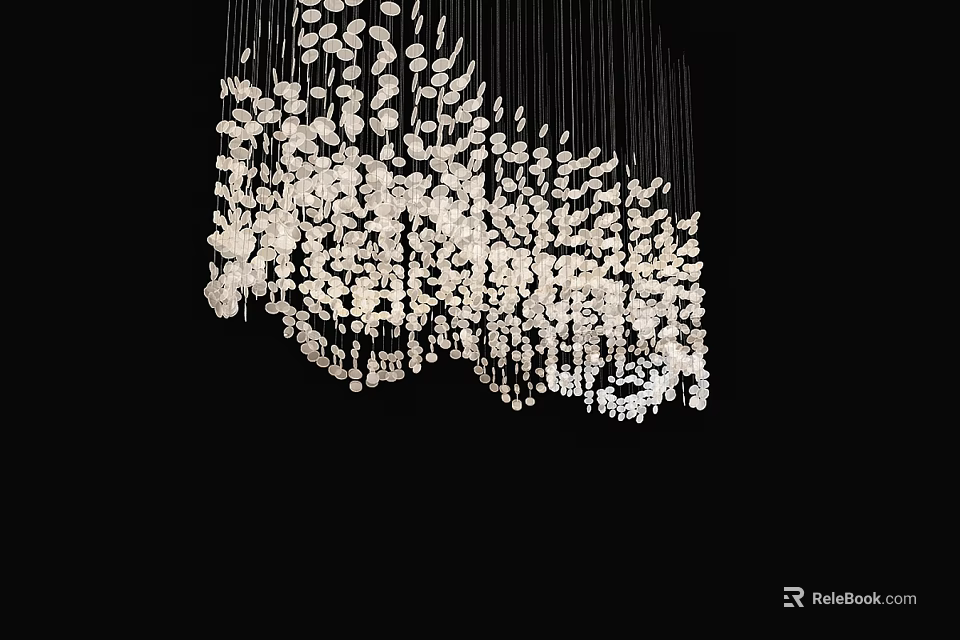 Modern Elegant Chandelier with White Transparent Petal Shaped Elements Hanging on Black Background 3d model 