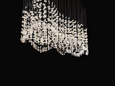 Modern Elegant Chandelier with White Transparent Petal Shaped Elements Hanging on Black Background 3d model