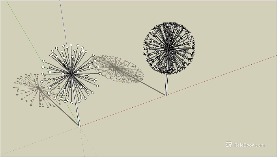 Artistic Dandelion Shaped Outdoor Lights for Garden Yard Decoration with Black Structure and Small Bulbs 3d model 