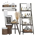 Stylish Bathroom Accessories Storage With Shelves Towels Bottles And Decorative Plants