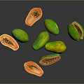Fresh Ripe Papayas With Whole And Sliced Pieces Showing Orange Flesh And Black Seeds