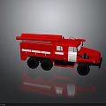 Red Fire Truck With White Stripes Ladder Large Wheels And 3D Render