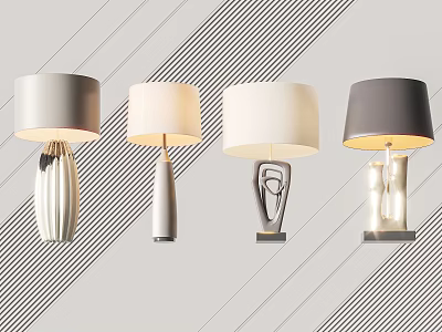 Modern Decorative Table Lamps Four Different Styles With White Grey Shades Sculptural Geometric Bases 3d model