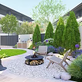 Modern Entrance Gate Design With Black Fence Green Plants And Courtyard Water Feature