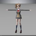 Anime Style 3D Model Girl Character In School Uniform With Ponytail And Arms Outstretched