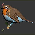 Cartoon Style Bird With Orange Chest Brown Wings Blue Legs Perched On Branch
