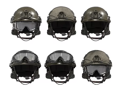 Tactical Military Helmets With Goggles And Various Designs In Multiple Views 3d model