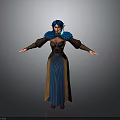 3D Fantasy Character With Blue Hair Blue Brown Long Dress Corset And Shoulder Decorations