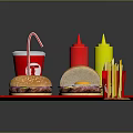 Tasty Fast Food Tray With Burgers Egg Burger Fries Drink Ketchup And Mustard