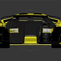 Yellow Sports Car With Sleek Aerodynamic Design Black Racing Stripes Rear Spoiler And Reflective Finish