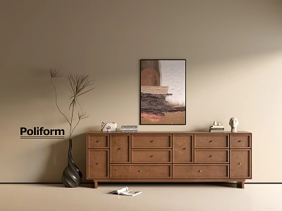 Modern Wooden Entryway Cabinet Sideboard With Six Drawers Decorative Painting Vase And Ornaments 3d model