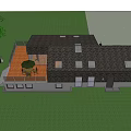 Detached Villa Exterior With Wooden Terrace Railing Green Lawn and Trees