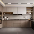 Modern Open Concept Kitchen Interior With Island Counter Cabinets And Appliances