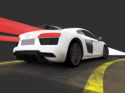 White Audi Sports Car Driving On Road With Yellow Lines And Dynamic Background 3d model