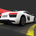 White Audi Sports Car Driving On Road With Yellow Lines And Dynamic Background