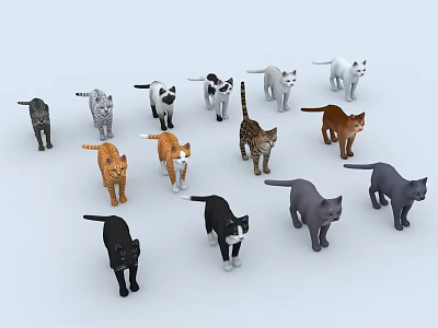 cat yellow cat gray cat black cat white cat 3d model