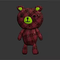 Cute Red Plaid Stuffed Bear Doll With Green Ears Nose And Black Eyes