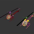 Two Blue and Yellow Model Helicopters Placed on Smooth Reflective Surface 3d model