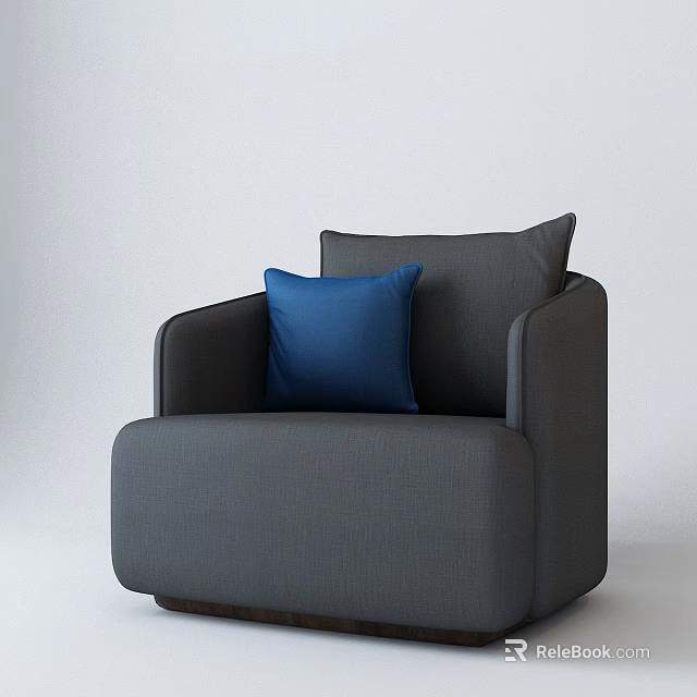 Modern Gray Single Sofa With Blue Decorative Pillow And Contemporary Comfortable Design 3d model