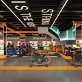Modern Fitness Gym Reception Area Interior Design With Orange Elements 3d model