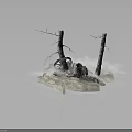 Surreal Winter Landscape With Bare Tree Trunks Metal Wheel And Ice Platform 3d model