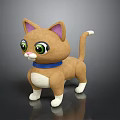 Cute Brown Plush Cat Toy With Pink Ears Green Eyes Blue Collar White Belly Paws
