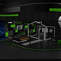 Futuristic Exhibition Space Design With Illuminated Curved Arches Screens And Vibrant Tech Lighting