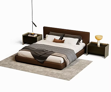Double bedside table lamp chandelier carpet 3d model